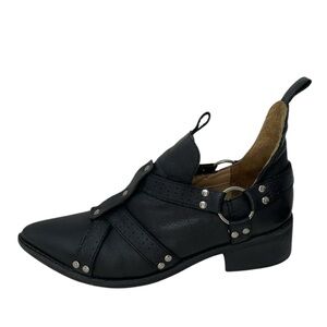 Anthropologie Matisse Ankle Bootie Black Leather Harness Silver Studs Size 8.5
